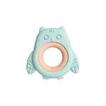 Anneau  de dentition bebe Hibou Silicone et Bois vert